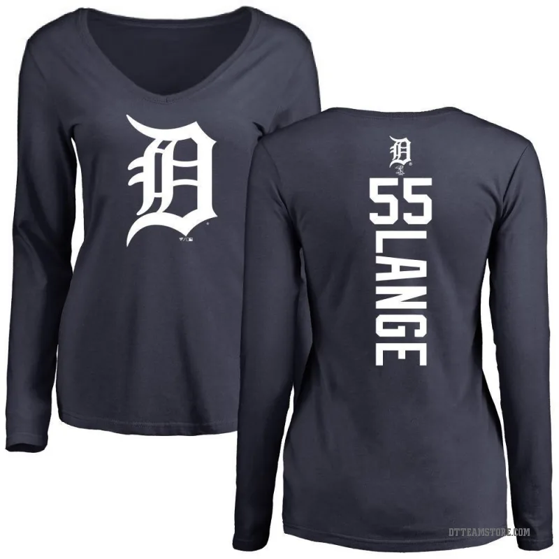 Alex Lange Women's Navy Detroit Tigers Backer Slim Fit Long Sleeve T-Shirt -