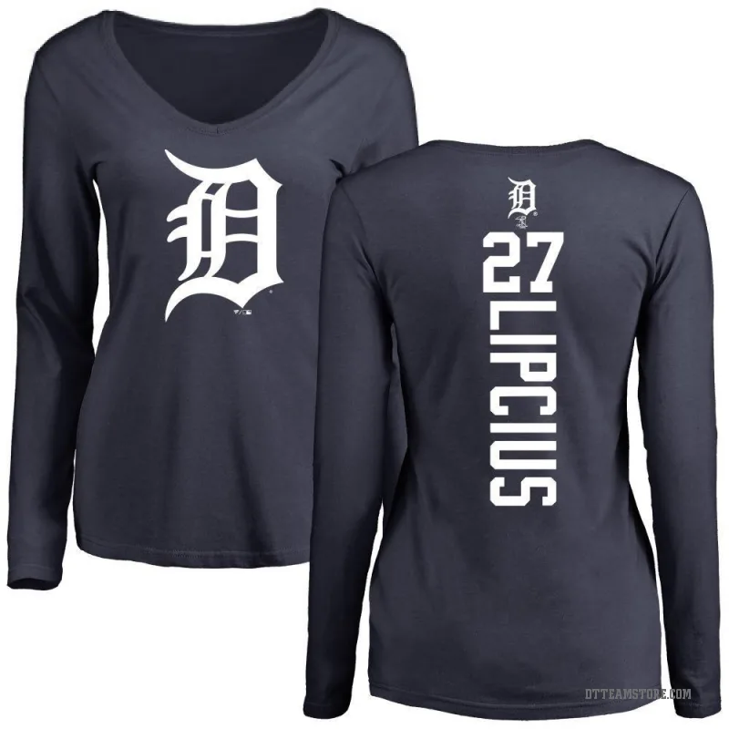 Andre Lipcius Women's Navy Detroit Tigers Backer Slim Fit Long Sleeve T-Shirt -