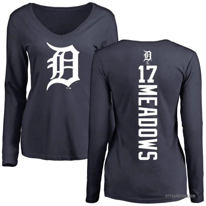 Austin Meadows Women's Navy Detroit Tigers Backer Slim Fit Long Sleeve T-Shirt -