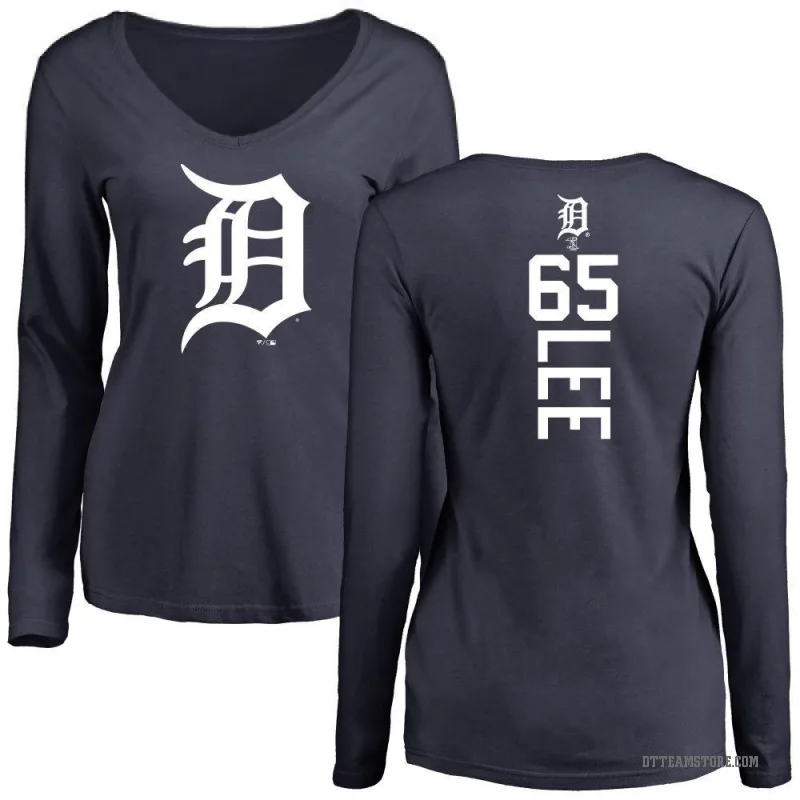 Chase Lee Women's Navy Detroit Tigers Backer Slim Fit Long Sleeve T-Shirt -