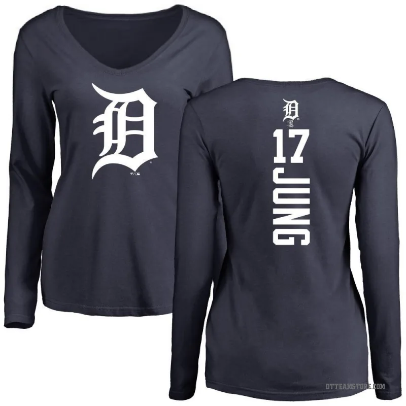 Jace Jung Women's Navy Detroit Tigers Backer Slim Fit Long Sleeve T-Shirt -