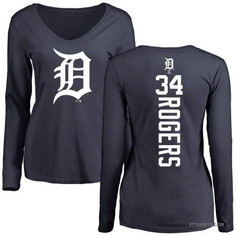 Jake Rogers Women's Navy Detroit Tigers Backer Slim Fit Long Sleeve T-Shirt -