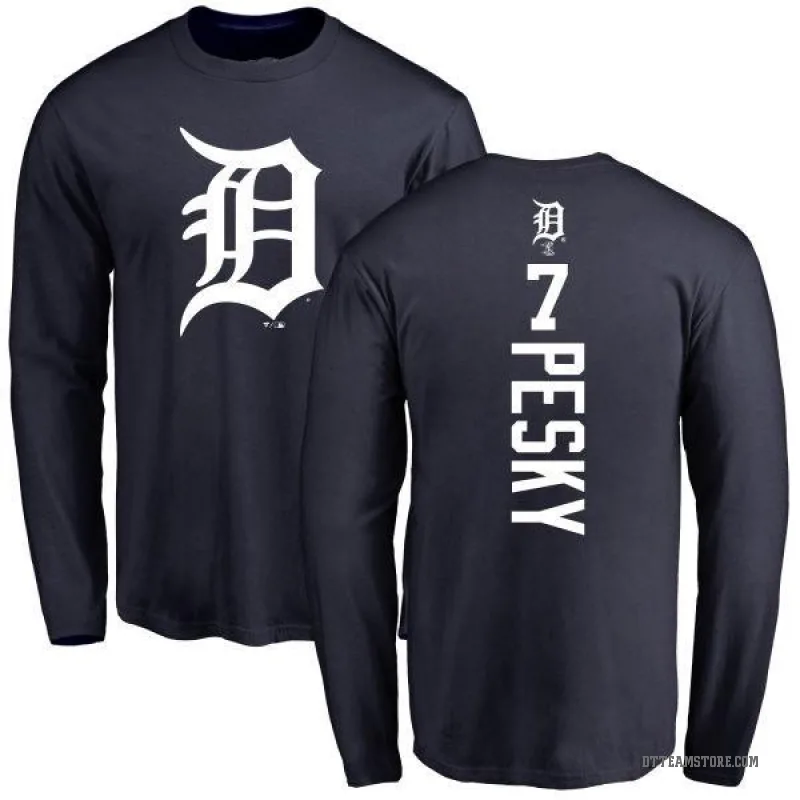 Johnny Pesky Men's Navy Detroit Tigers Backer Long Sleeve T-Shirt -