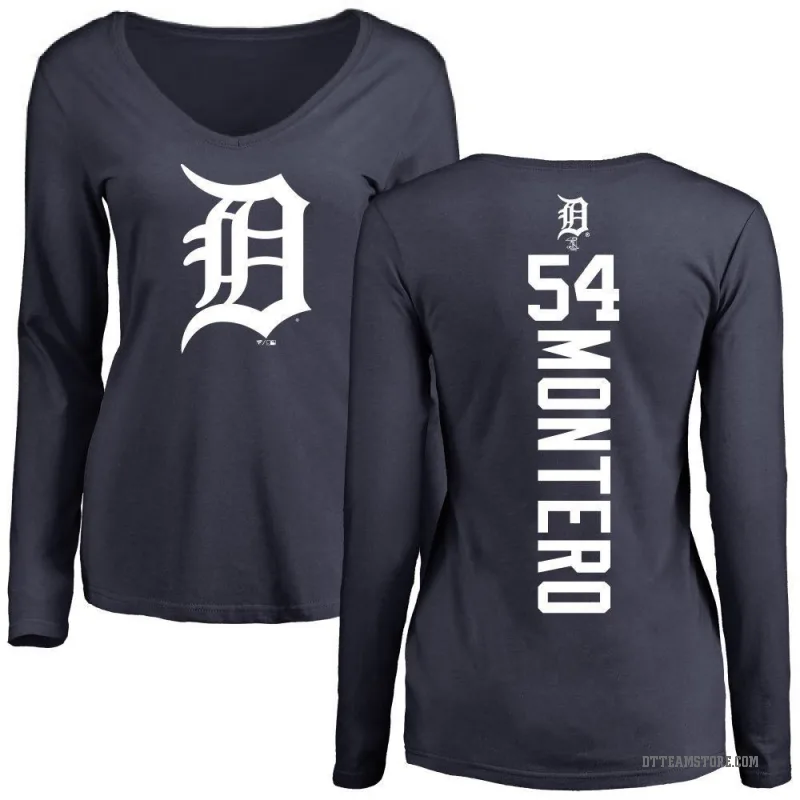 Keider Montero Women's Navy Detroit Tigers Backer Slim Fit Long Sleeve T-Shirt -