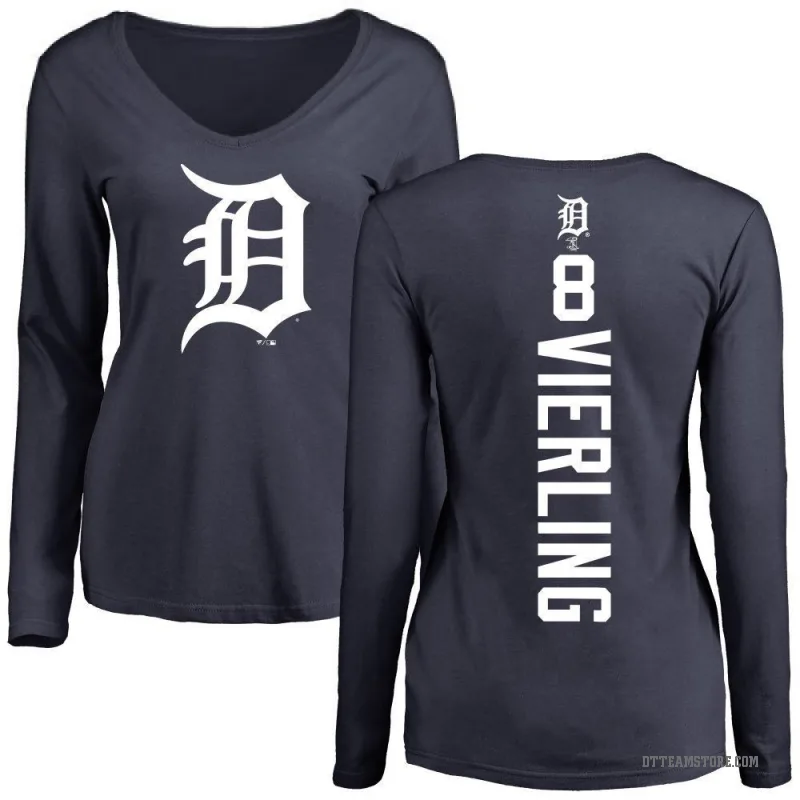 Matt Vierling Women's Navy Detroit Tigers Backer Slim Fit Long Sleeve T-Shirt -