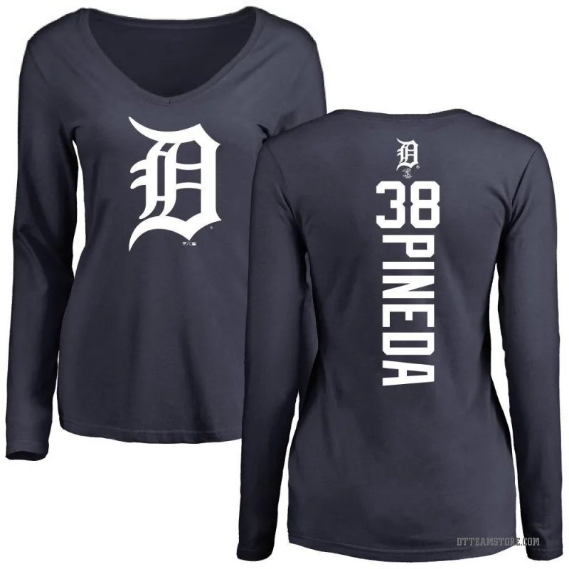 Michael Pineda Women's Navy Detroit Tigers Backer Slim Fit Long Sleeve T-Shirt -