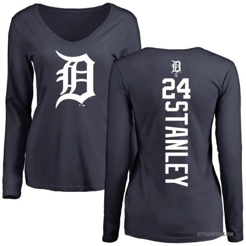 Mickey Stanley Women's Navy Detroit Tigers Backer Slim Fit Long Sleeve T-Shirt -