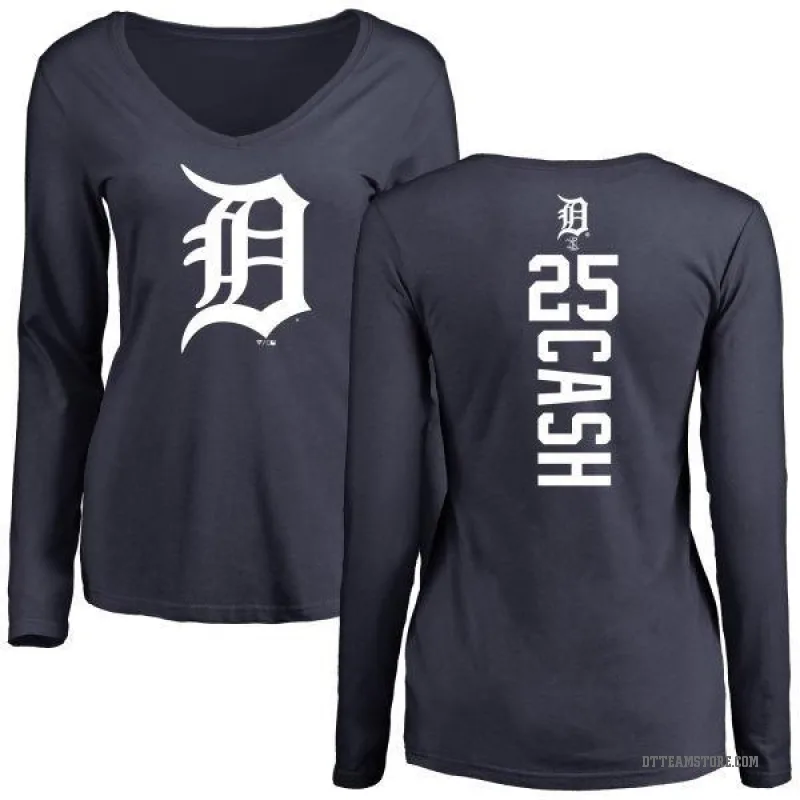 Norm Cash Women's Navy Detroit Tigers Backer Slim Fit Long Sleeve T-Shirt -