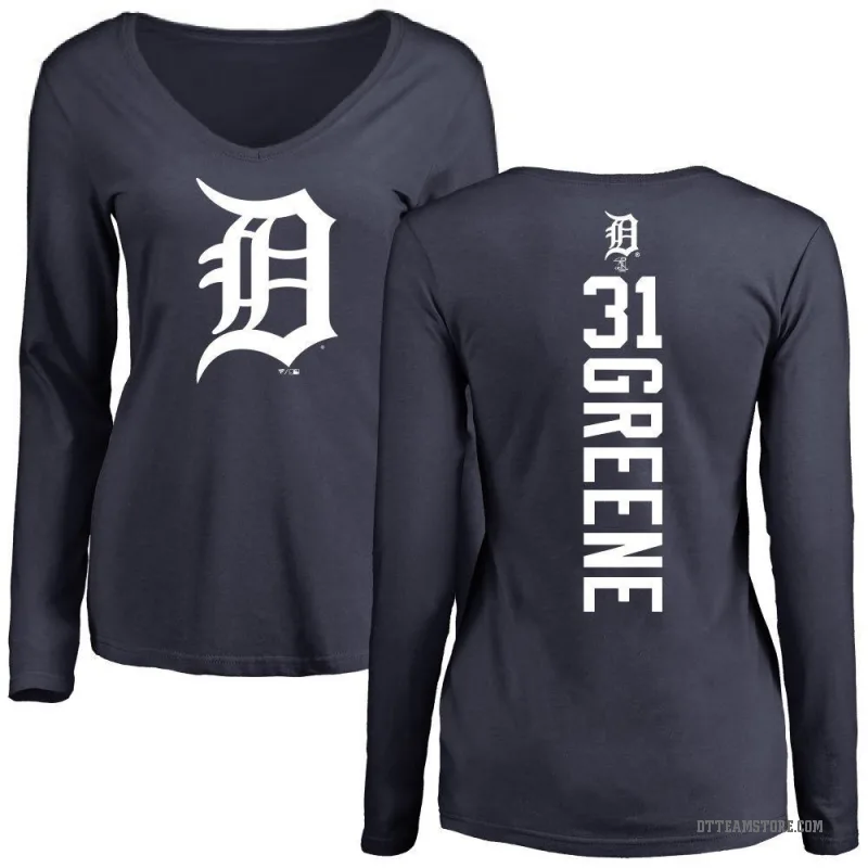 Riley Greene Women's Green Detroit Tigers Backer Slim Fit Long Sleeve T-Shirt - Navy