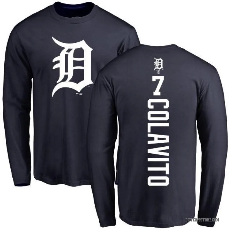 Rocky Colavito Men's Navy Detroit Tigers Backer Long Sleeve T-Shirt -