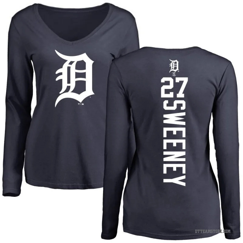 Trey Sweeney Women's Navy Detroit Tigers Backer Slim Fit Long Sleeve T-Shirt -