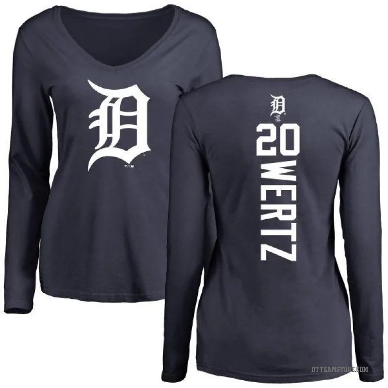 Vic Wertz Women's Navy Detroit Tigers Backer Slim Fit Long Sleeve T-Shirt -