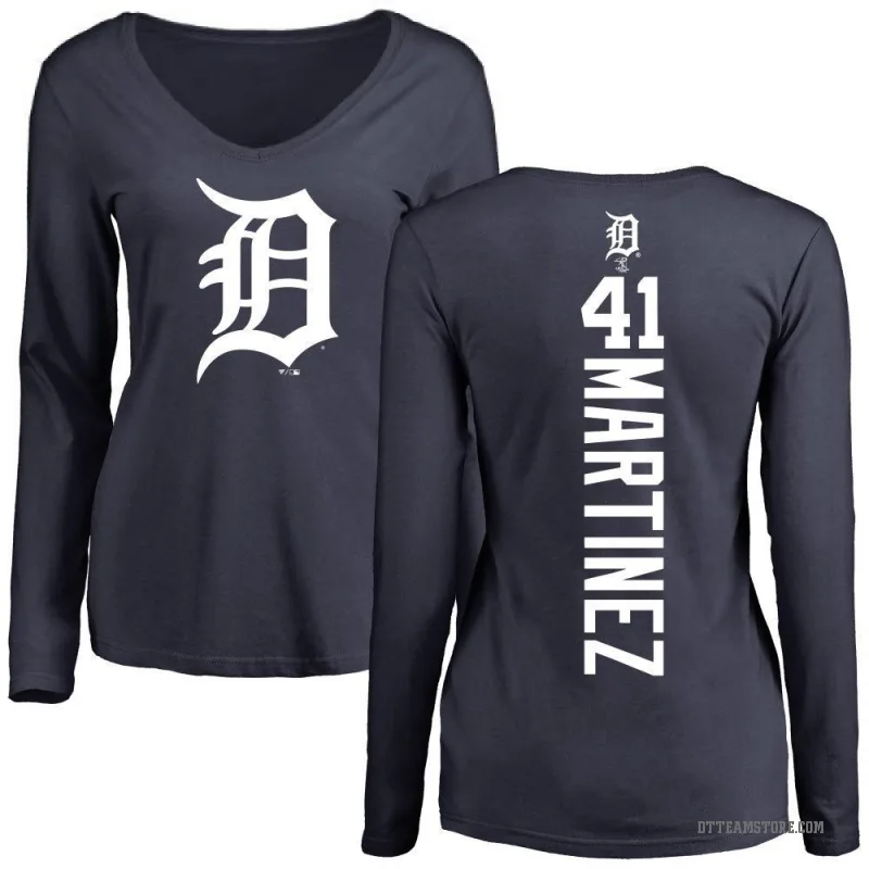 Victor Martinez Women's Navy Detroit Tigers Backer Slim Fit Long Sleeve T-Shirt -