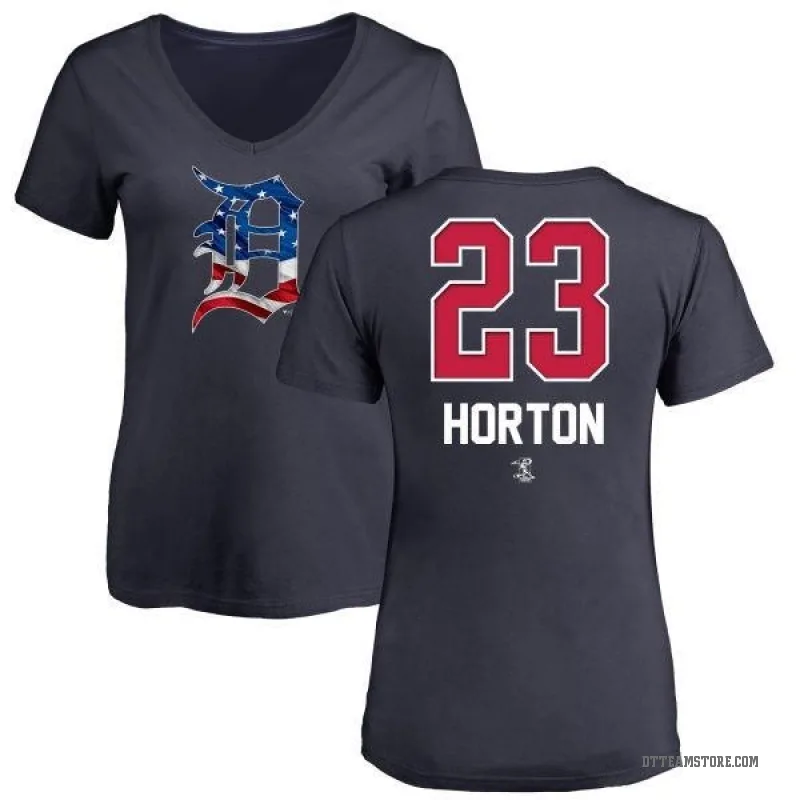 Willie Horton Women's Navy Detroit Tigers Name and Number Banner Wave V-Neck T-Shirt -